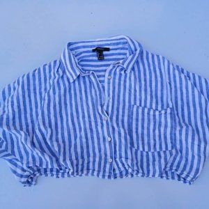 Forever 21 Women's Size L Blue White Stripe Crop Top